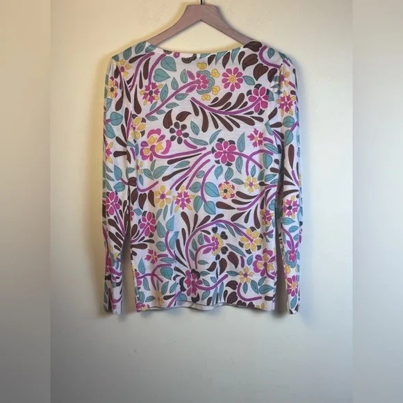 Talbots Pure Merino Wool Floral Long Sleeve Pull Over Sweater Size Medium - Picture 3 of 4